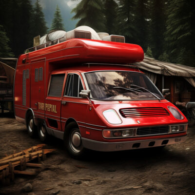 AI generated Ferrari Camper Van in retro style