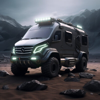 Mercedes Sprinter 4x4 futuristic design and rocks