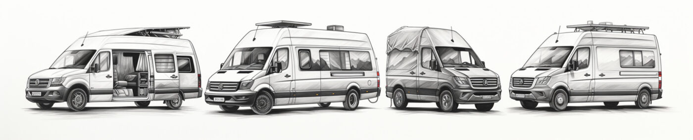 Pencil drawings camper vans